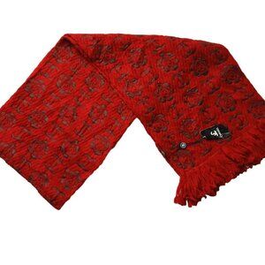 CHANEL Luxury Vintage VWT Red Rose Motif Cashmere Silk Fringed Shawl Wrap Scarf